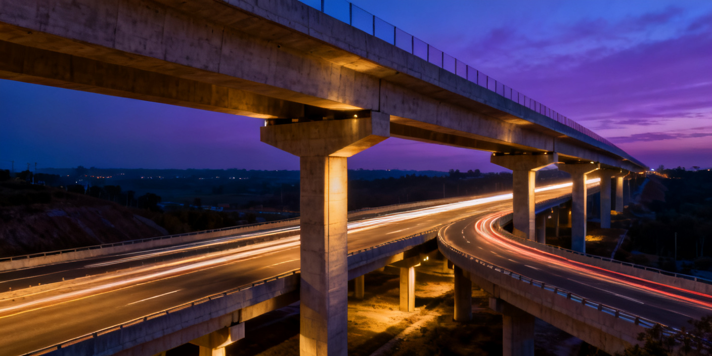Viaducto de infraestructura viaria al atardecer